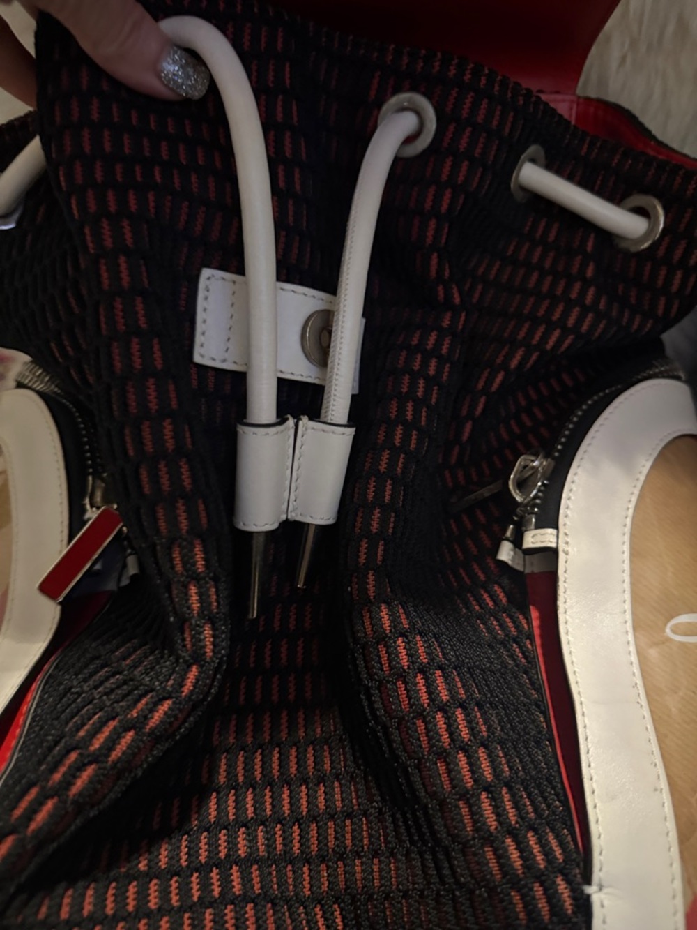 Christian Louboutin Black Explorafunk Backpack with White Trim and Red Interior - Picture 9 of 10